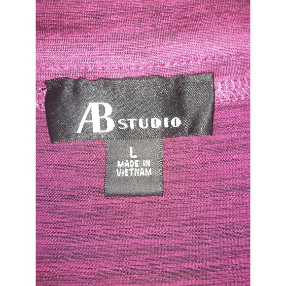 AB Studio Blouse Top Large L Bead V-Neck Short Sleeve Raspberry Red Knit Stretch - Picture 7 of 8